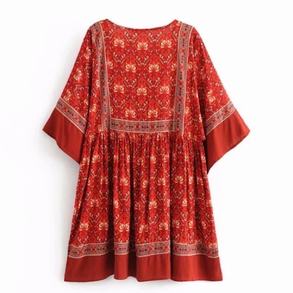 Jewel Tunic DRESS Copper Red Kimono Sleeve NEW - Picture 6 of 7